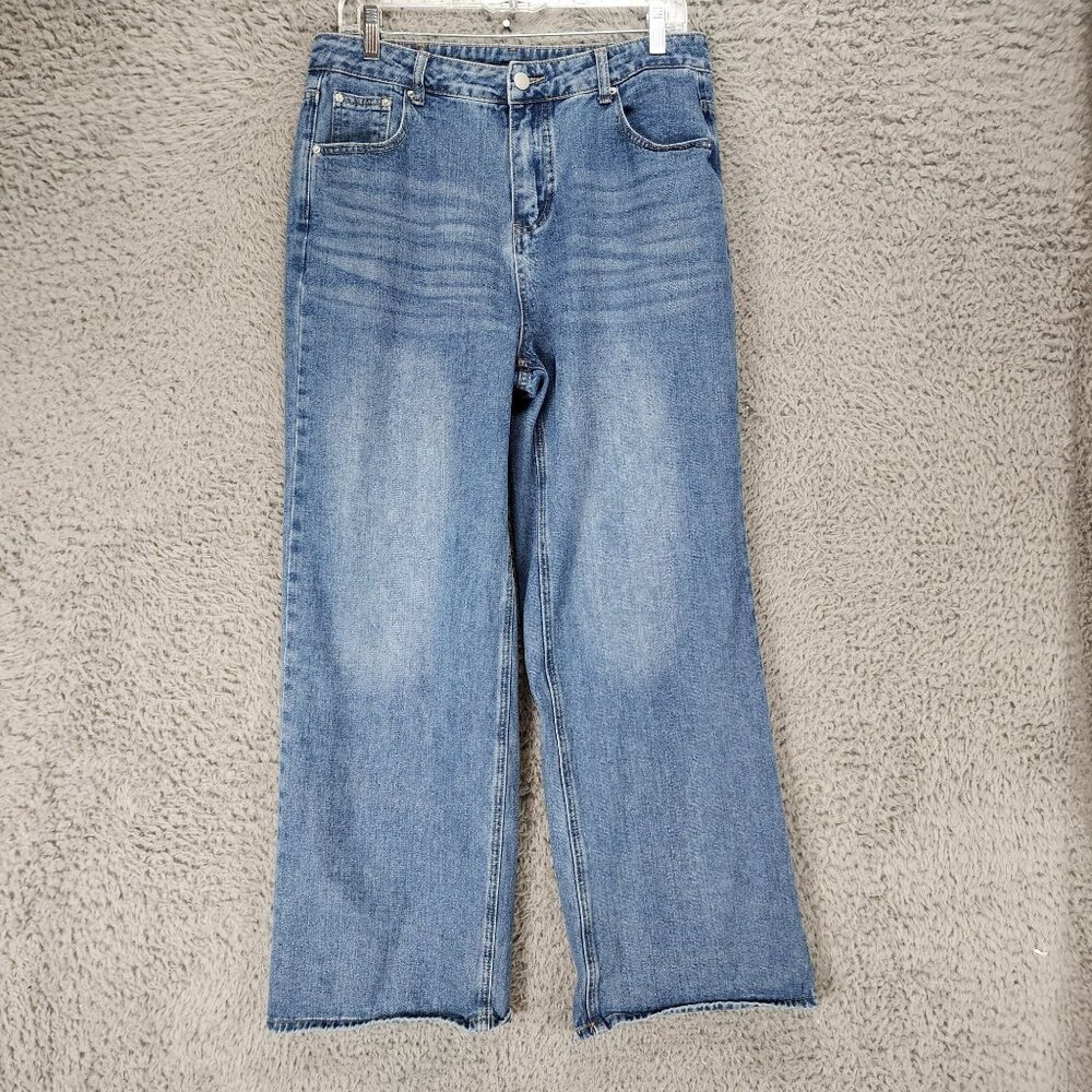 HDLTE Jeans Womens Large Faded Stretch High Rise Wide Leg
